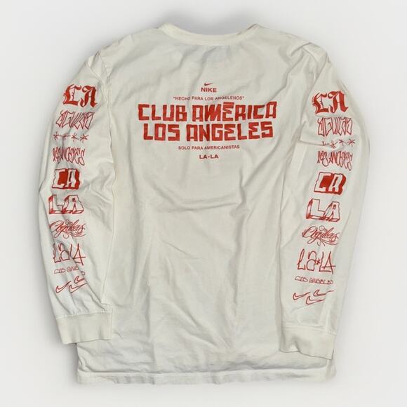 Nike Club América Los Angeles Long Sleeve T-Shirt White Red XL 23x28 Soccer Tee - Picture 1 of 6